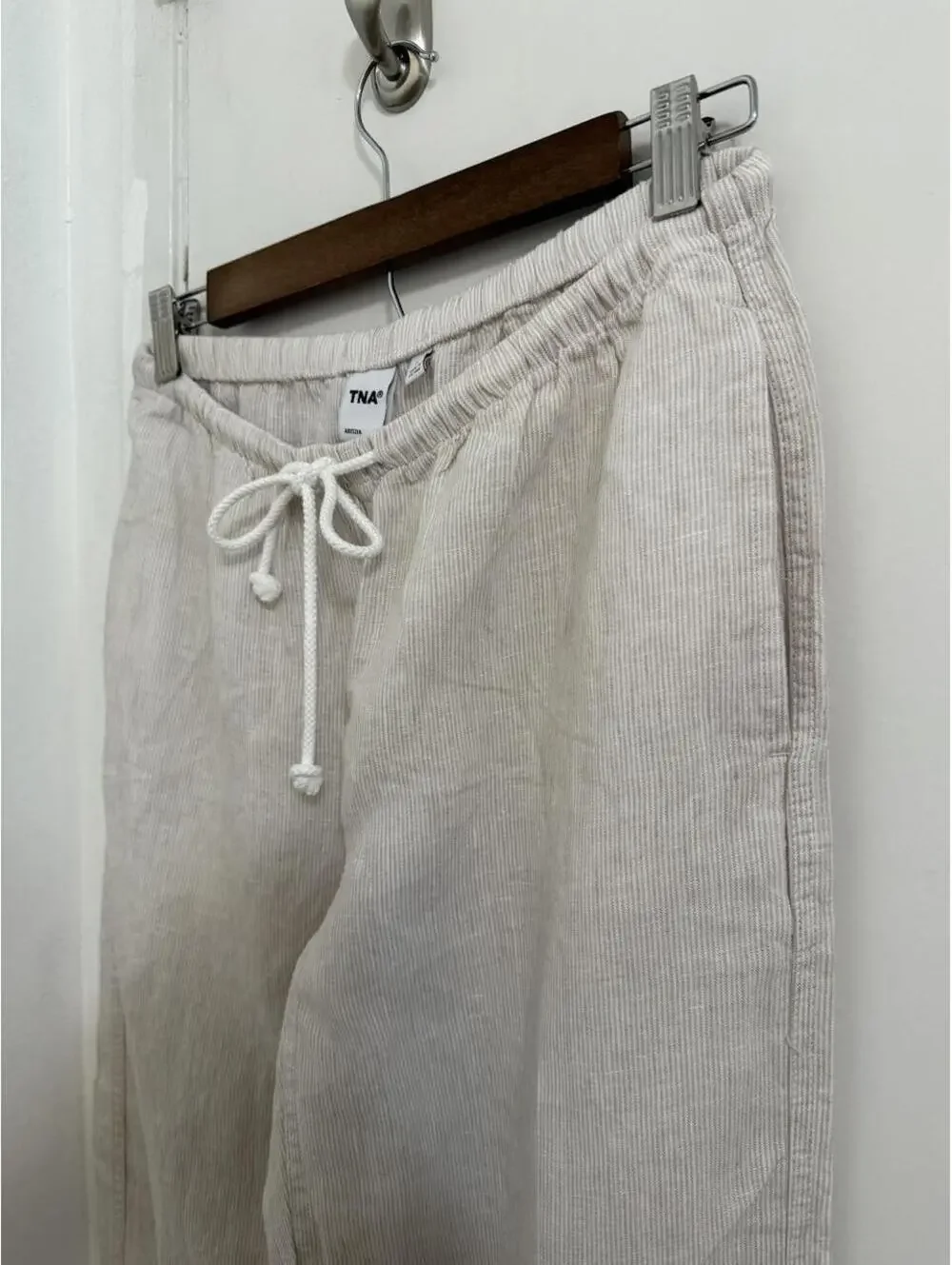 Aritzia TNA Charleston Linen Pants | Stripe Natural Ecru | Size S